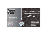 Huse auto fractionate imitatie piele romb Cod: ART239 - Negru + cusatura Gri