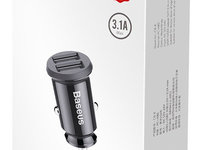 Incarcator Auto Baseus Grain Car Charger Mini Car Charger 2x USB 3.1A Negru CCALL-ML01