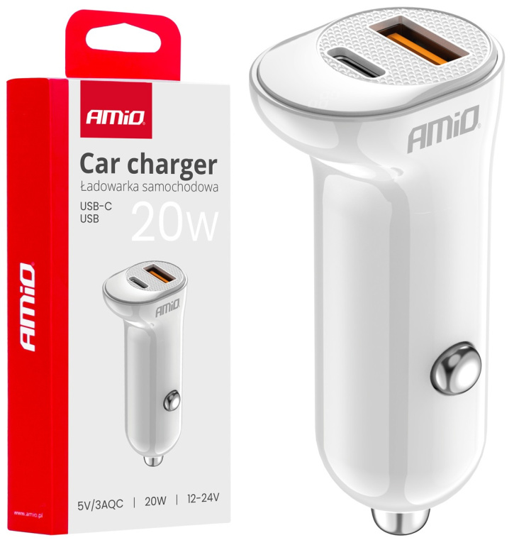 Incarcator Auto USB-A+ USB-C 20W Amio 03875