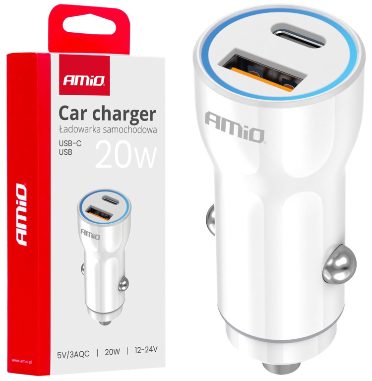 Incarcator Auto USB-A+ USB-C 20W Amio 03881