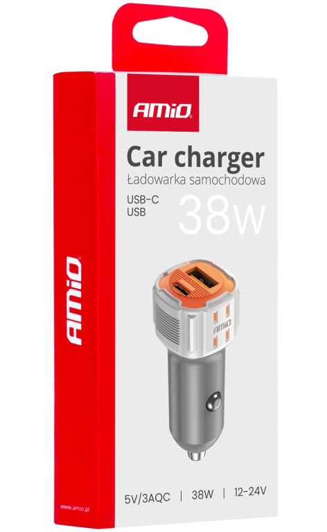 Incarcator Auto USB-A+ USB-C 38W Amio 03883