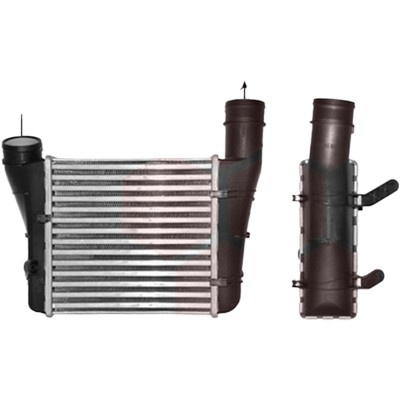 Intercooler AUDI A4 8E2; B6 2000->2005, A6 C5 1997->2005, A4 8EC; B7 2004->2008 pentru 1.9 TDI, perioada 2000 2001 2002 2003 2004 2005 2006 2007 2008 PIESA NOUA grosime mm 62, diametru admisie mm 56, diametru evacuare mm 56, latime fagure mm 215, lun