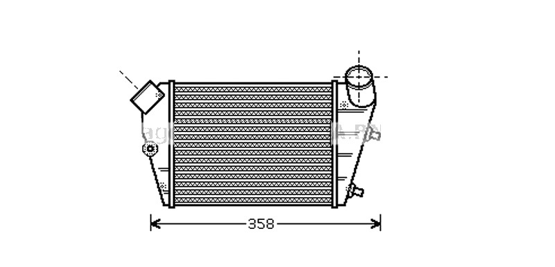 Intercooler LANCIA LYBRA 1999->2005 pentru 2.4 JTD , perioada 2000 2001 2002 PIESA NOUA grosime mm 62, diametru admisie mm 55, diametru evacuare mm 54, latime fagure mm 195, lungime fagure mm 240,
