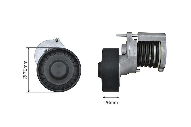 INTINZATOR CUREA DISTRIBUTIE VW FOX 2003->2014 Actionare rola intinzatoare automatic, diametru mm 70, Latime mm 26, pentru 1.4-55 KW; 1.6, 1.6 CFL, 1.6 CrossFox-74 KW; 1.6 Total Flex-74 KW; 1.6 Plus Total Flex-77 KW; 1.6 Total Flex-73 KW;