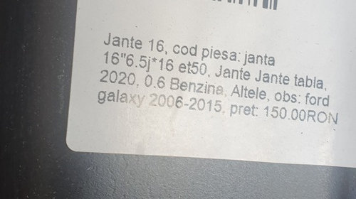 JANTE TABLA R16 FORD GALAXY 2006-2015 2160828 6191 DOT E