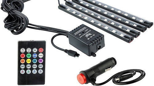 Kit 4 Buc Banda 9 Led Iluminat Interior Auto RGB Multicolor Carmotion 12V 86261