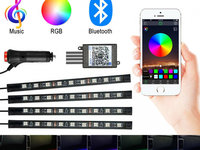 Kit 4 Lumini Ambientale RGB cu Aplicatie Telefon Bluetooth, 12V, 9 LED, 17 cm LAL-9