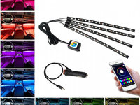 Kit 4 Lumini Ambientale RGB cu Aplicatie Telefon Bluetooth, 12V, 18 LED, 32 cm LAL-18