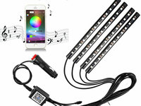 Kit 4 Lumini Ambientale RGB cu Aplicatie Telefon Bluetooth, 12V, 12 LED, 22 cm LAL-12