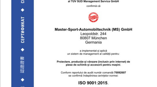 Kit brate Audi A4 B6 B7, 2001-2008 MASTER SPORT GERMANIA