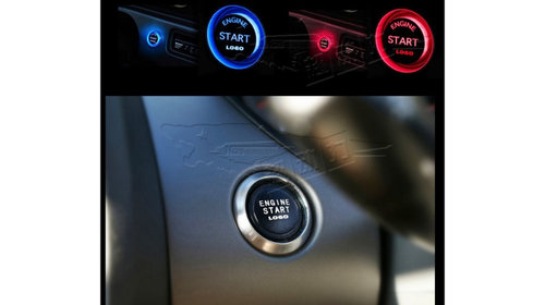 Kit buton pornire motor autoturism cu iluminare Rosu / Albastru 12V Cod: ES02 - Lumina Albastra
