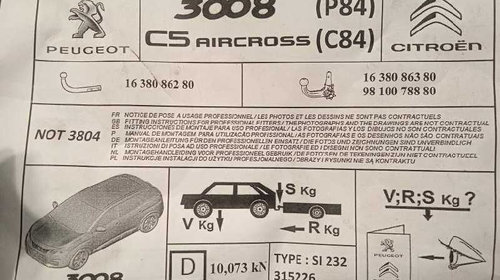 Kit carlig remorcare demontabil Peugeot 3008 Citroen C5 nou original