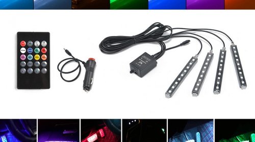 Kit interior LED 12 SMD RGB cu telecomanda - 