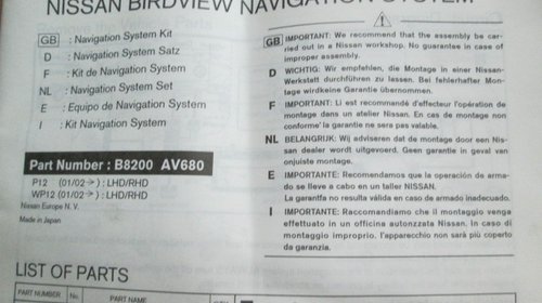 Kit navigatie Nissan Primera cod b8200-av680