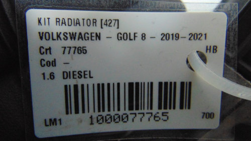 Kit radiator Volkswagen Golf 8 din 2020, motor 1.6 Diesel