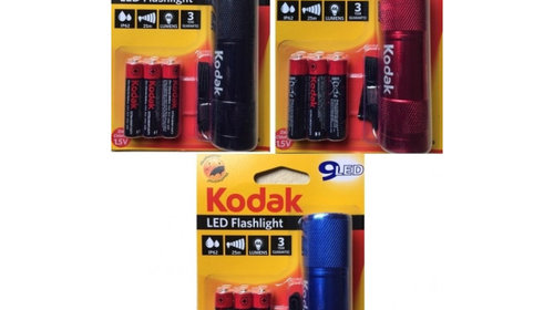 Lanterna KODAK 9 LED-URI, 46 lumeni, raza de actiune 25 m, IP62,3 baterii AAA ,diverse culori - Rosu