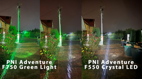 Lanterna PNI Adventure F750 Green Light din aluminiu, LED 10W, 500 lm, pana la 850 m, IP44, acumulator 4000mAh inclus, incarcare prin USB Type-C, lumina verde perfecta la vanatoare PNI-ADVF750