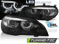 LED Faruri ANGEL EYES LED DRL BLACK compatibila BMW X5 E70 07-13 (XENON OEM)