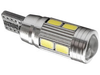 Led T10, 10 SMD, W5W, Canbus, 12V, Pentru Pozitie, Plafoniere, Portbagaj, Lumina Alb 6000K KRU114