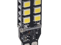 Led T10, 15 SMD, W5W, Canbus, 12V, Pentru Pozitie, Plafoniere, Portbagaj, Lumina Alb 6000k KRU105