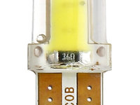 Led T10 2 COB, W5W, Silicon, 12V, Pentru Pozitie, Plafoniere, Portbagaj, Lumina Alb 6000K KRU111