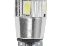 Led T10 6 SMD, W5W, Canbus, 12V, Pentru Pozitie, Plafoniere, Portbagaj, Lumina Albastru KRU115