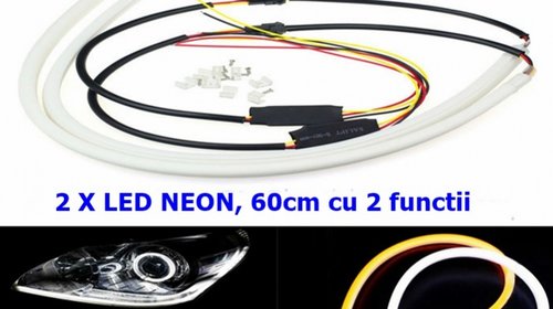 Lumini de zi tub NEON LED DRL 2x 60cm - banda led uniforma de pus in faruri !