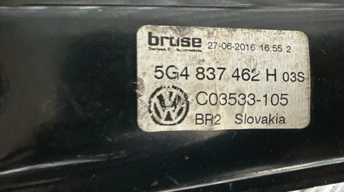 Macara electrica dreapta fata VW Golf VII Hatchback (5G1, BQ1) e-Golf 115 cai cod: 5G4837462H