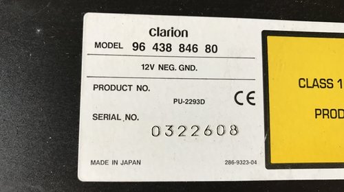 Magazie CD 6 Discuri CLARION Peugeot 206 2000-2006 Cod 9643884680