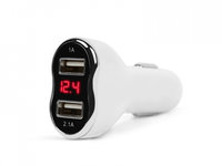 MNC - Adaptor de încărcare cu conectare la bricheta auto - 2 x USB, cu voltmetru şi ampermetru - alb 55054WH