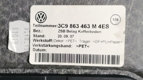 Mocheta portbagaj Volkswagen Passat B7 Alltrack: 3C9863463M [Fabr 2010–2015]