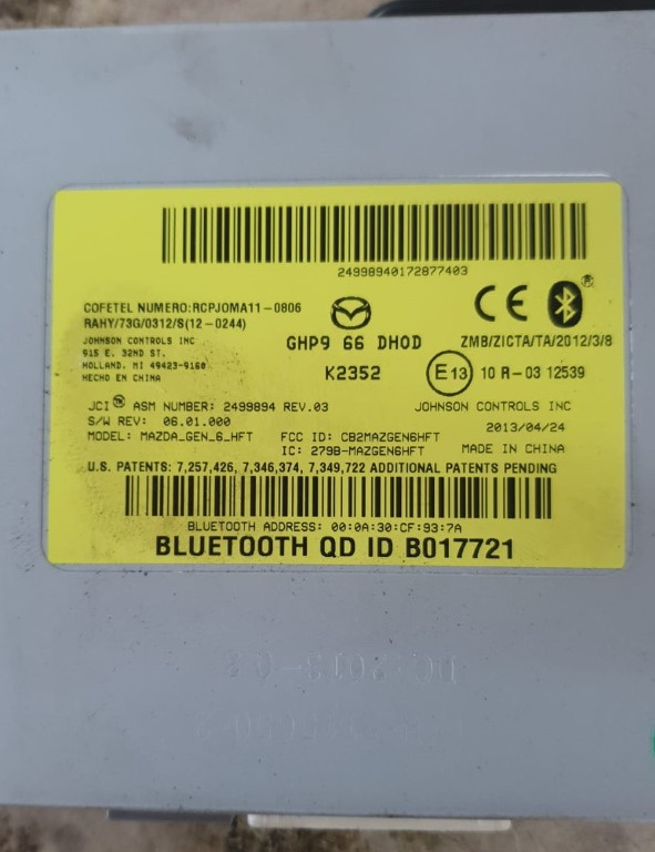 Modul Bluetooth Mazda 6, Mazda CX-5 2.2 DCI Cod: B017721 / GHP966DH0D