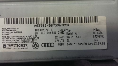 Modul radio Audi a4,a5,a6,a8,q7 K-Box MMI 2G 4E0910541Q,4F0035541L