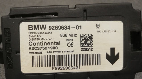 Modul senzor alarma BMW F20 an 2011 2012 2013 2014 2015 cod 9269634