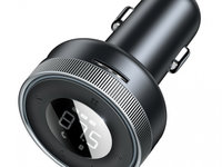 Modulator Bluetooth 5.0 Baseus Enjoy Car LED Wireless 2 x USB / Mufă Jack 3,5 mm Încărcător MP3 Bluetooth 5.0 3.4A Negru CCLH-01