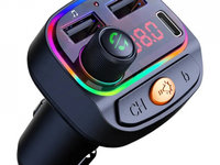 Modulator FM 12-24V Bluetooth 5.0 cu functie de incarcator auto Fast Charge 3.0 si port USB C - C15 482059