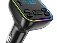 Modulator FM Auto, Bluetooth 5.0, Hands Free, RGB, Afisaj LED, 2 x USB, 12V-24V, Negru RAZ152