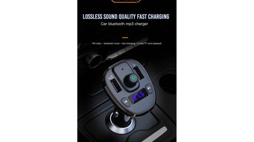 Modulator MP3 smart cu functie handsfree auto Bluetooth si incarcator auto 18W 12V-24V ERK AL-240223-2