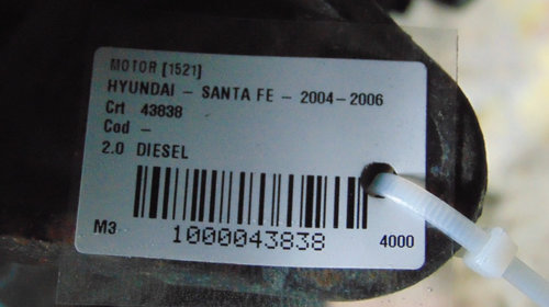Motor Hyundai Santa Fe din 2004, motor 2.0 Diesel. Cod motor: D4EA