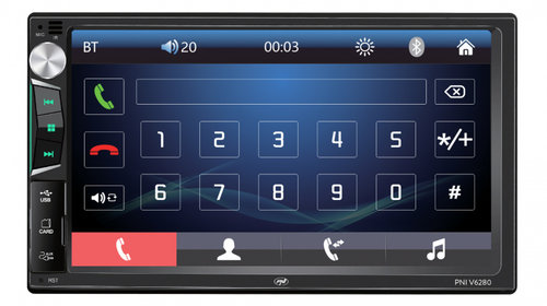 Multimedia player auto PNI V6280 cu touchscreen, functie Bluetooth, functie Mirror Link Android/iOS USB, slot micro SD, intrare AUX, 2 DIN, intrare camera marsarier PNI-V6280