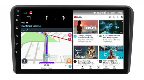 Navigatie dedicata cu Android Audi A3 (8P1) 2003 - 2013, 6GB RAM, Radio GPS Dual Zone, Display HD IPS 9" Touchscreen, Internet Wi-Fi si slot SIM 4G, Bluetooth, MirrorLink, USB, Waze