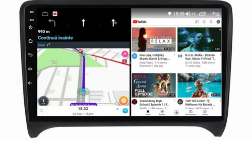 Navigatie dedicata cu Android Audi TT 2006 - 2015, 8GB RAM, Radio GPS Dual Zone, Display HD IPS 9" Touchscreen, Internet Wi-Fi si slot SIM 4G, Bluetooth, MirrorLink, USB, Waze