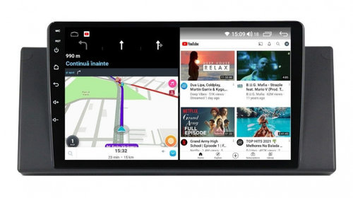 Navigatie dedicata cu Android BMW X5 (E53) 2000 - 2006, 2GB RAM, Radio GPS Dual Zone, Display HD IPS 9" Touchscreen, Internet Wi-Fi si slot SIM 4G, Bluetooth, MirrorLink, USB, Waze