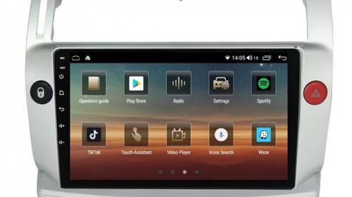 Navigatie dedicata cu Android Citroen C4 I 2004 - 2009, 8GB RAM, Radio GPS Dual Zone, Display HD IPS 9" Touchscreen, Internet Wi-Fi si slot SIM 4G, Bluetooth, MirrorLink, USB, Waze