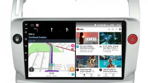 Navigatie dedicata cu Android Citroen C4 I 2004 - 2009, 8GB RAM, Radio GPS Dual Zone, Display HD IPS 9" Touchscreen, Internet Wi-Fi si slot SIM 4G, Bluetooth, MirrorLink, USB, Waze