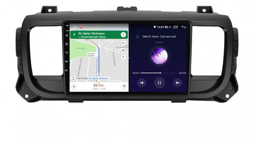 Navigatie dedicata cu Android Citroen Jumpy dupa 2016, 2GB RAM, Radio GPS Dual Zone, Display HD IPS 9" Touchscreen, Internet Wi-Fi si slot SIM 4G, Bluetooth, MirrorLink, USB, Waze