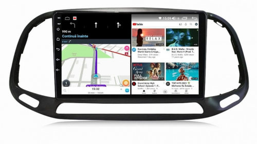 Navigatie dedicata cu Android Fiat Doblo dupa 2015, 3GB RAM, Radio GPS Dual Zone, Display HD IPS 9" Touchscreen, Internet Wi-Fi si slot SIM 4G, Bluetooth, MirrorLink, USB, Waze