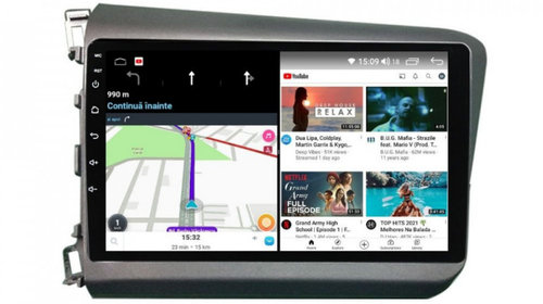 Navigatie dedicata cu Android Honda Civic IX Sedan 2011 - 2015, 6GB RAM, Radio GPS Dual Zone, Display HD IPS 9" Touchscreen, Internet Wi-Fi si slot SIM 4G, Bluetooth, MirrorLink, USB, Waze