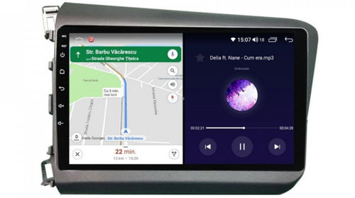 Navigatie dedicata cu Android Honda Civic IX Sedan 2011 - 2015, 6GB RAM, Radio GPS Dual Zone, Display HD IPS 9" Touchscreen, Internet Wi-Fi si slot SIM 4G, Bluetooth, MirrorLink, USB, Waze