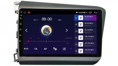 Navigatie dedicata cu Android Honda Civic IX Sedan 2011 - 2015, 6GB RAM, Radio GPS Dual Zone, Display HD IPS 9" Touchscreen, Internet Wi-Fi si slot SIM 4G, Bluetooth, MirrorLink, USB, Waze